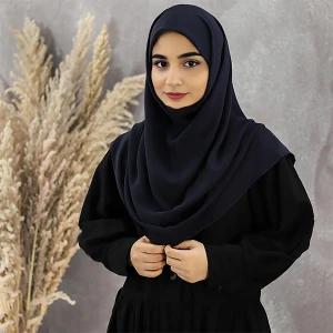 مقنعه چانه دار کرپ کره سورمه ای