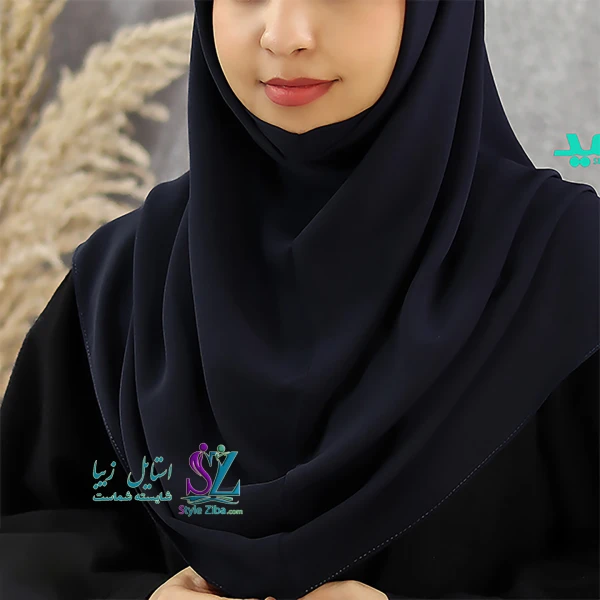 مقنعه چانه دار کرپ کره سورمه ای