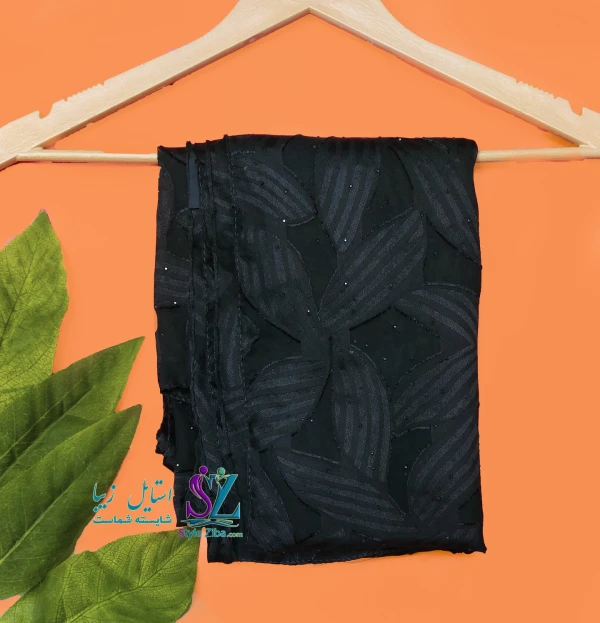 شال حریر مشکی نگین دار تمنا