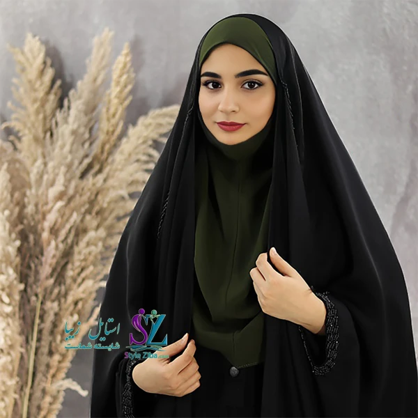 مقنعه چانه دار کرپ کره سبز حرمی