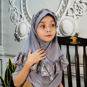 مقنعه چین دار بچگانه ژورژت طوسی (طرح 2)