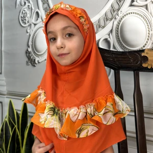 مقنعه چین دار بچگانه ژورژت نارنجی (طرح 1)