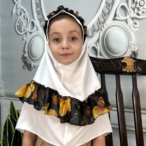 مقنعه چین دار بچگانه ژورژت سفید (طرح 1)