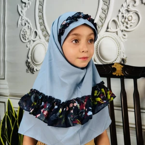 مقنعه چین دار بچگانه ژورژت آبی (طرح 1)