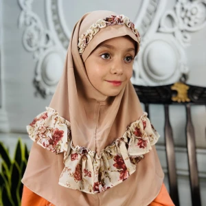 مقنعه چین دار بچگانه ژورژت پنککی (طرح 1)