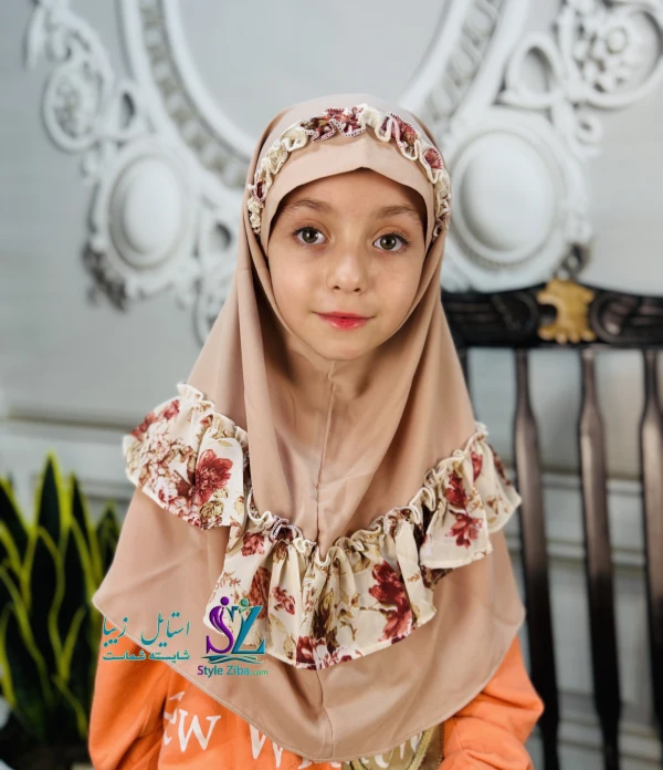 مقنعه چین دار بچگانه ژورژت پنککی (طرح 1)