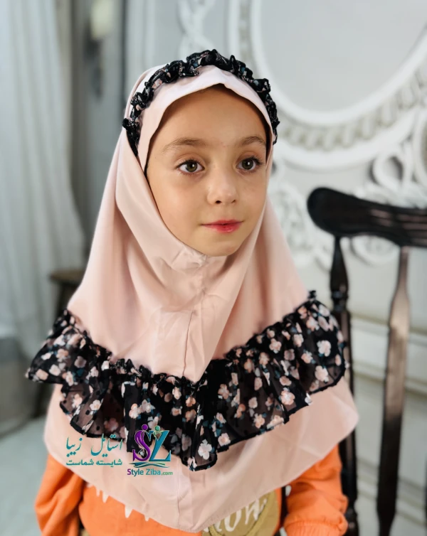 مقنعه چین دار بچگانه ژورژت کالباسی(طرح 1)