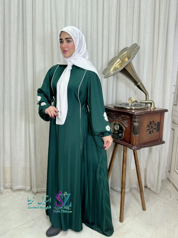 عبا زنانه کریشه لاینی نغمه(سبز-سفید)