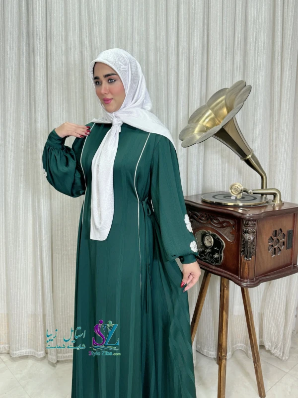 عبا زنانه کریشه لاینی نغمه(سبز-سفید)