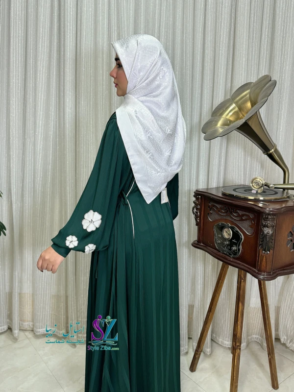 عبا زنانه کریشه لاینی نغمه(سبز-سفید)