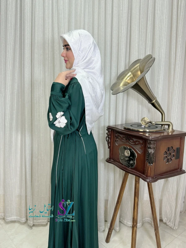 عبا زنانه کریشه لاینی نغمه(سبز-سفید)