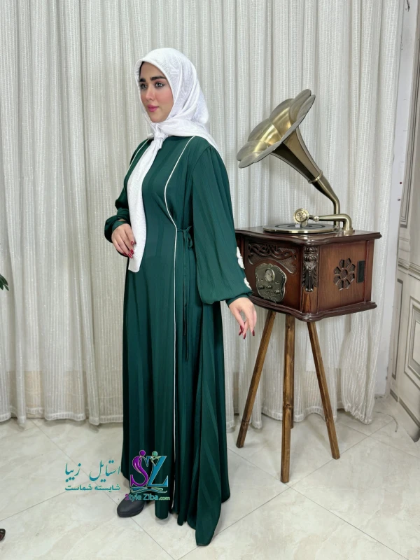 عبا زنانه کریشه لاینی نغمه(سبز-سفید)