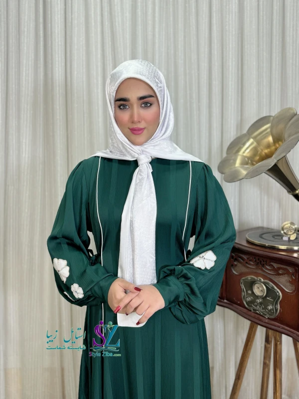 عبا زنانه کریشه لاینی نغمه(سبز-سفید)