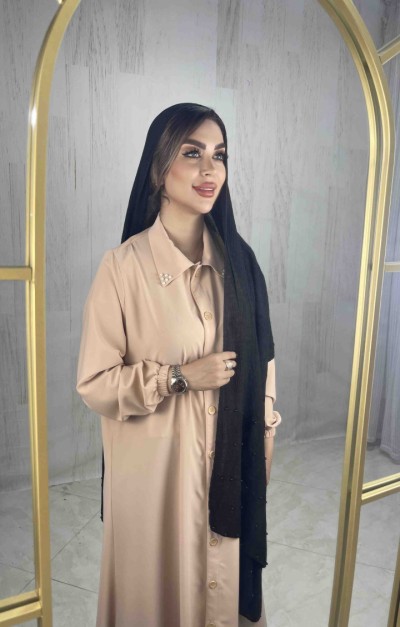 مانتو عبایی کرپ الیزه گرم بالا جلو دکمه