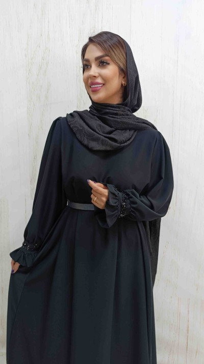 مانتو عبایی با پارچه الیزه جواهر دوزی