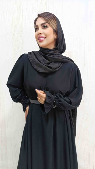 مانتو عبایی با پارچه الیزه جواهر دوزی