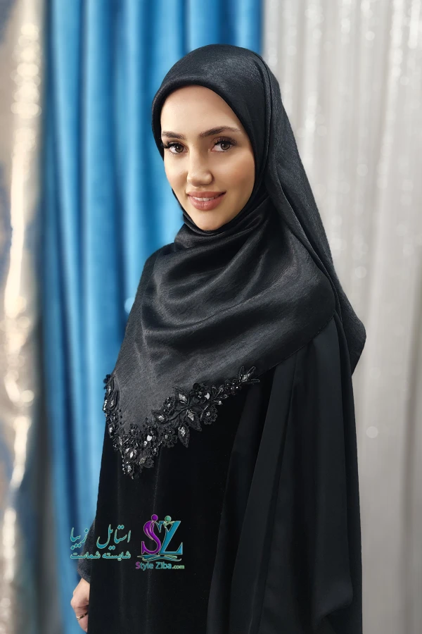 روسری کار شده مشکی نفس