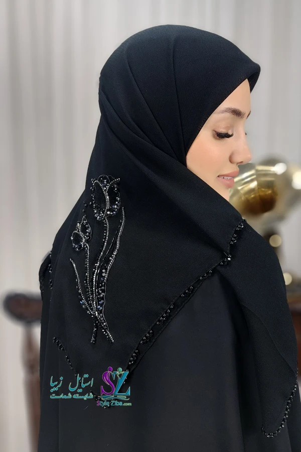 روسری کار شده مشکی رزیتا