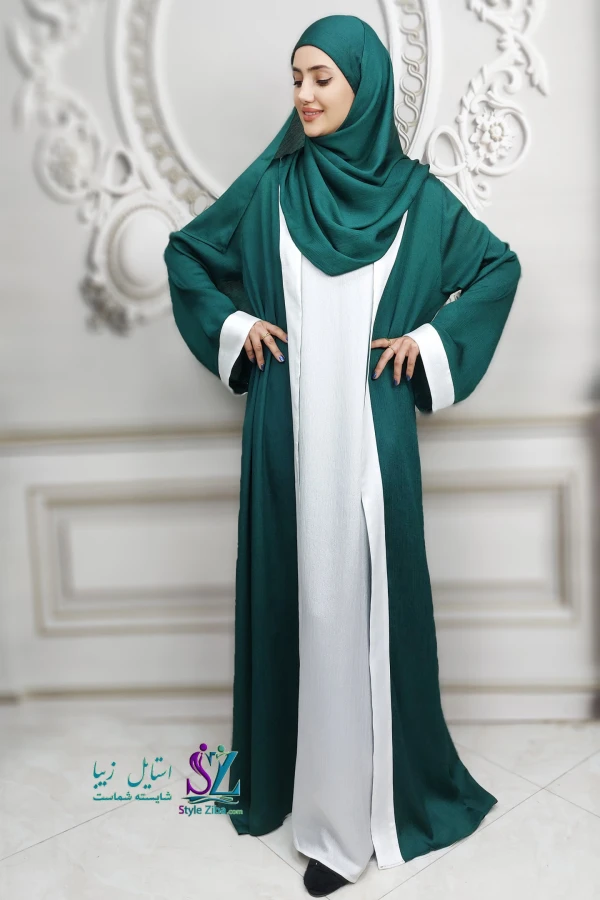 مانتو عبایی جلو باز دنیا (سبز)