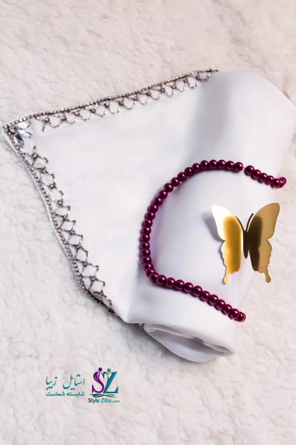 روسری کار شده مدیسا (سفید)