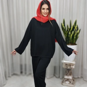 ست بلوز و شلوار زنانه  فیتیله ای مشکی