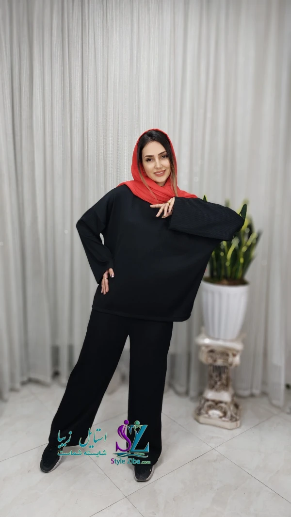 ست بلوز و شلوار زنانه  فیتیله ای مشکی