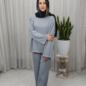 ست بلوز و شلوار زنانه فیتیله ای نقره ای