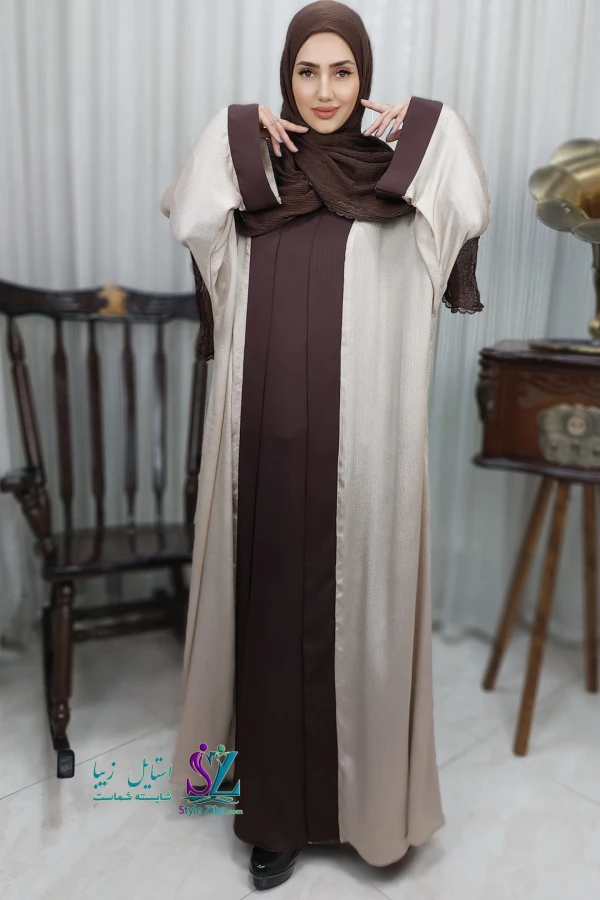 مانتو عبایی جلو باز دنیا (کرم)