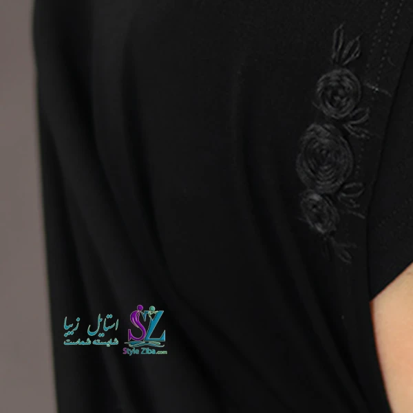 مقنعه دخترانه دو تکه ویسکوز مشکی گلدوزی (طرح 1)