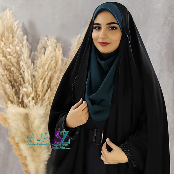 مقنعه ساده قواره 100سبز ابی کرپ ch