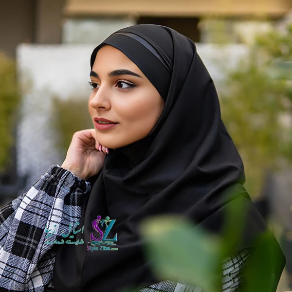 مقنعه تل دار مشکی نخی بروجرد