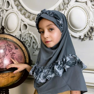 مقنعه چین دار بچگانه ژورژت طوسی (طرح 1)