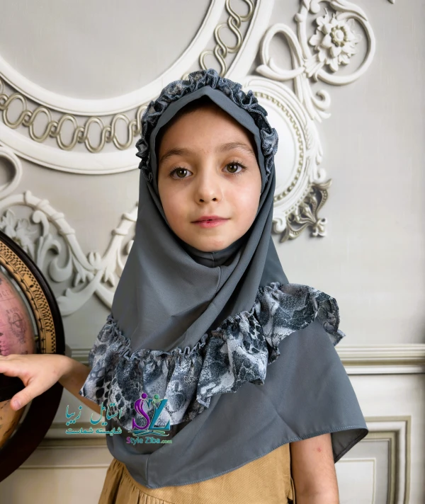 مقنعه چین دار بچگانه ژورژت طوسی (طرح 1)
